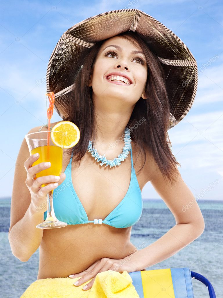 Girl In Bikini Drinking Cocktail Stock Photo By Poznyakov 9078199