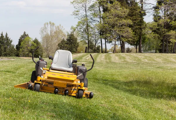 Zero turn lawn mower on turf with no driver