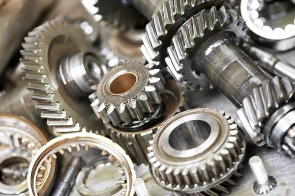 Close-up of automobile engine gears