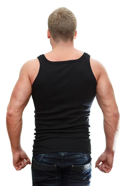 One handsome Caucasian man in black t-shirt with