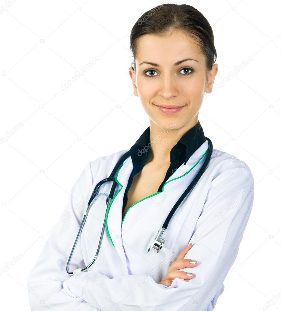 Mujer Sonriente Médico Con Estetoscopio — Foto De Stock © Tan4ikk #8357495