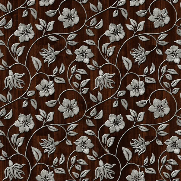 Seamless metall pattern on wooden background.