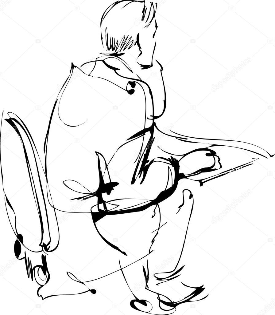 Le mec assis sur une chaise à la table — Image vectorielle Artex67