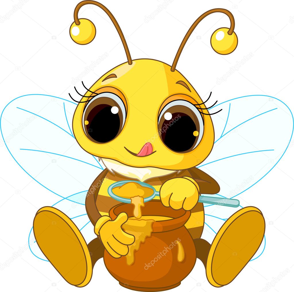 Cute Bee eating honey — Stock Vector © Dazdraperma #10480265
