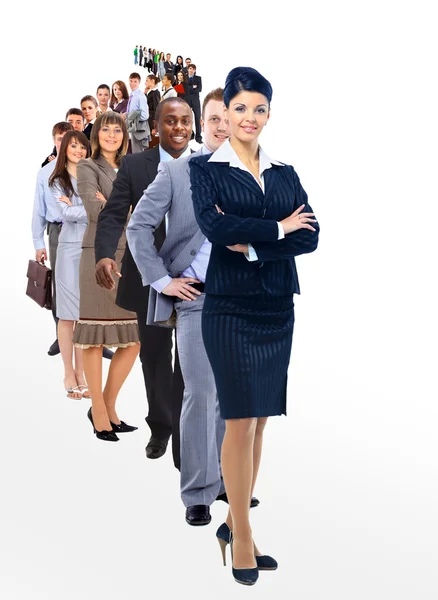Business woman and her team isolated over a white background