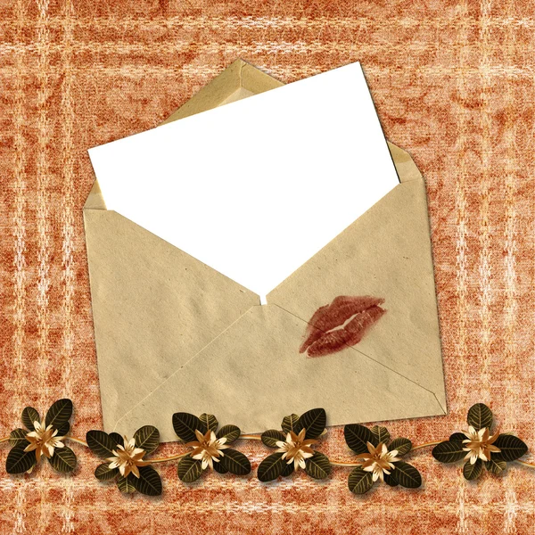 Love letter with bow on paper background.