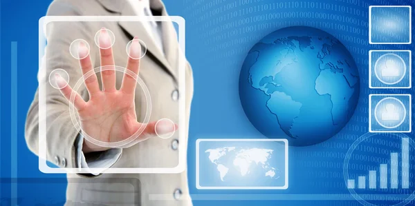 Hand touching fingerprint scanner in interface