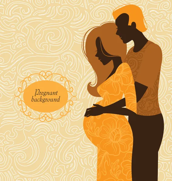 Silhouette of couple. Background of pregnant woman and her husba