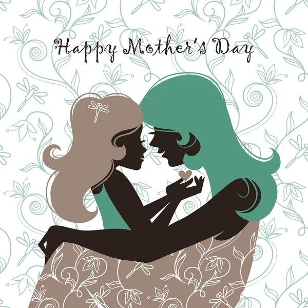 Card of Happy Mother’s Day. Beautiful mother silhouette with h