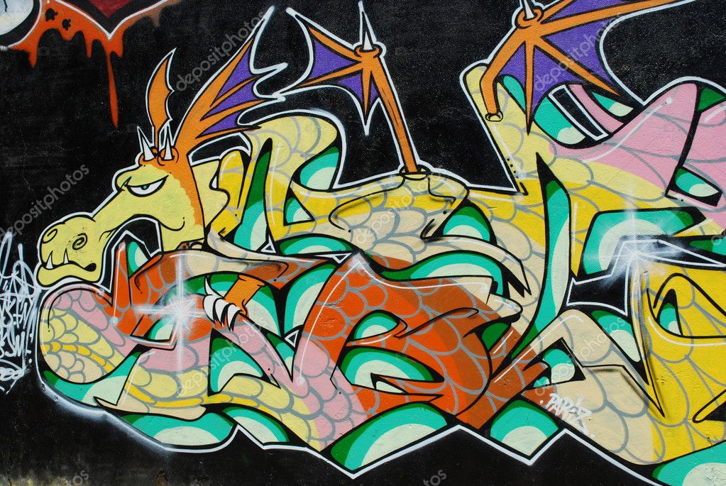 Graffiti Wall (Dragon) Stock Editorial Photo © luissantos84 8047692