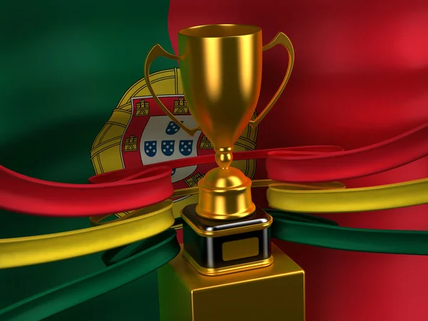 葡萄牙共和国国旗与黄金杯 - 图库照片yuriy2de