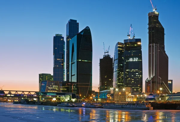 Skyscrapers International Business Center (City) at night, Moscow, Russia