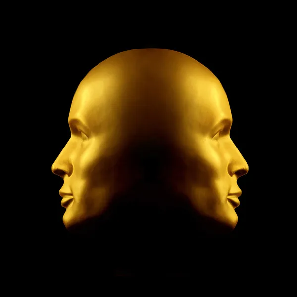 Two-faced gold head statue