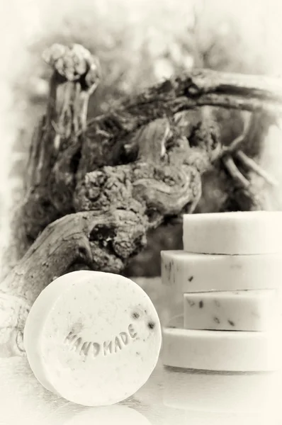 Handmade soap still life in retro style (lavender)