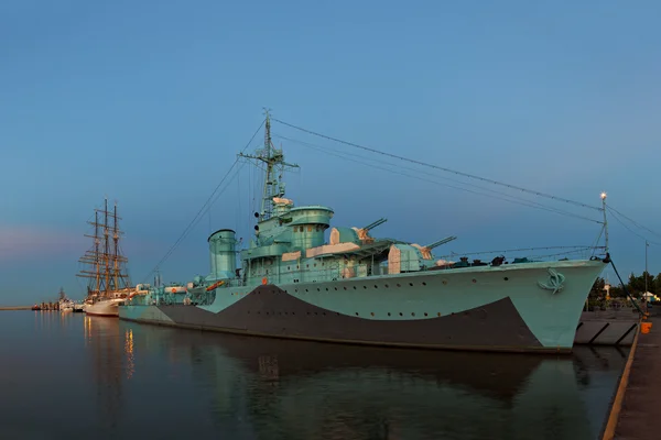 Warship in port