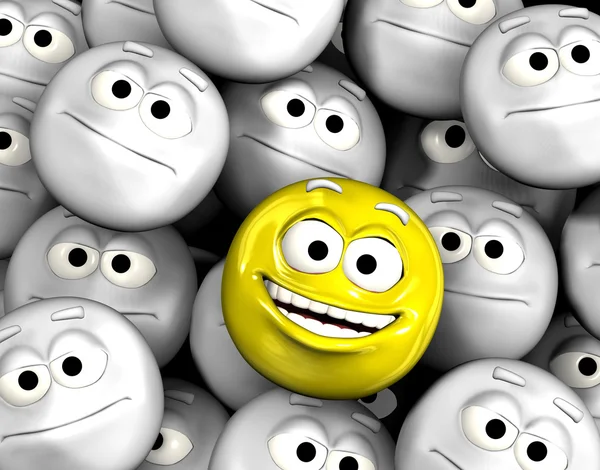 Happy laughing emoticon face among others — Stock Photo #9856871