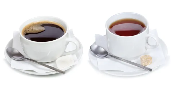 Set with different cups of coffee and tea