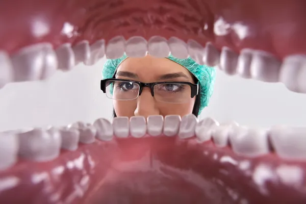Dentist examining teeth