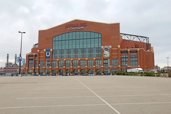 The front entrance to Lucas Oil Stadium in Indianapolis, Indiana