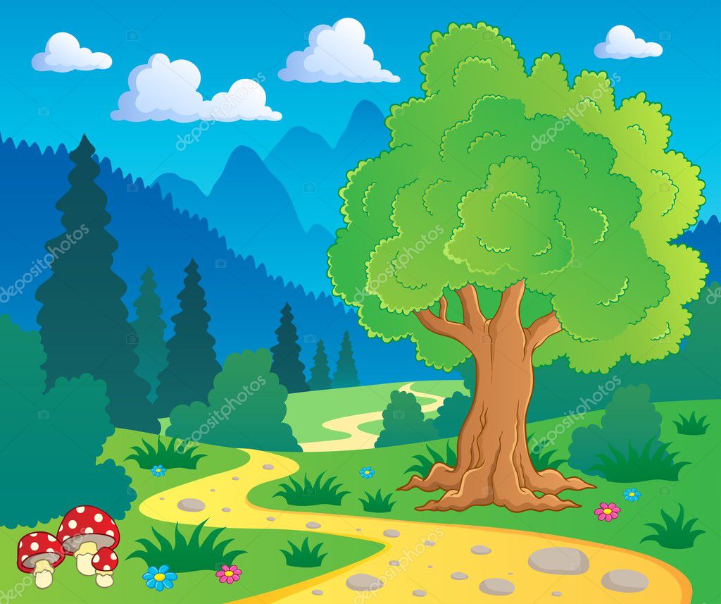 Dessin animé paysage de la forêt 8 — Image vectorielle ...