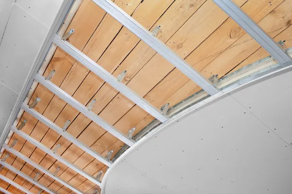 Suspended ceiling in the stage of construction