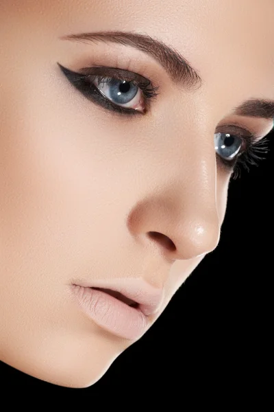 Face Makeup on Fashion  Beautiful Woman Model Face With Clean Skin  Liner Eye Makeup
