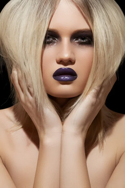 Face Makeup on Halloween Make Up  Fashion Woman Model Face With Bright Glamour Makeup