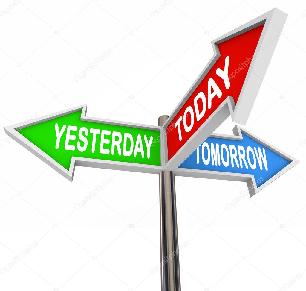 Yesterday Today Tomorrow Past Present Future Arrow Signs — Stock Photo