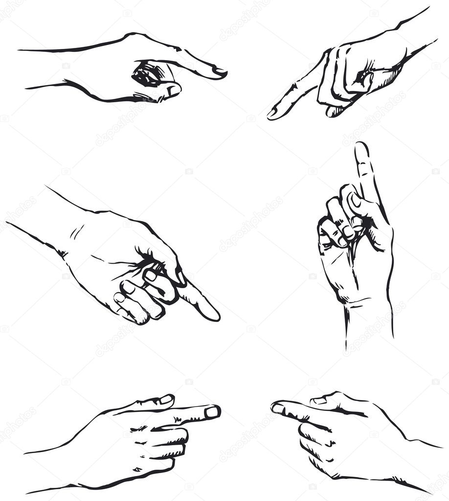Vector outline of gesticulating hands, pointing at something — Stock