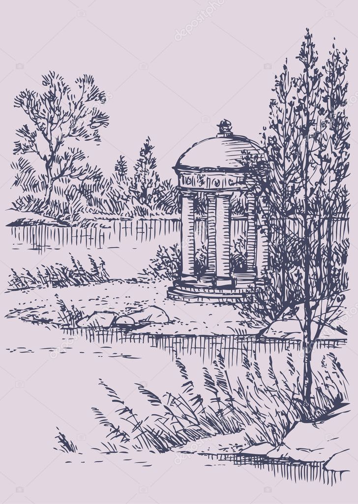 Vector landscape. Gazebo by the river Vector landscape. Gazebo by the river
