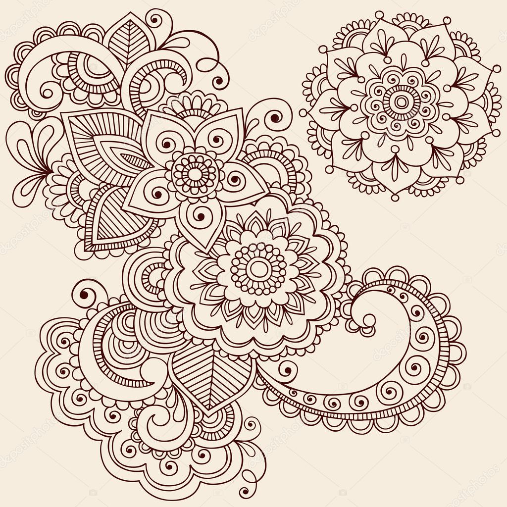 Henna Mehndi Tattoo Doodles Vector Design Elements Stock Vector Blue