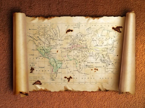 Ancient scroll map with curled edges