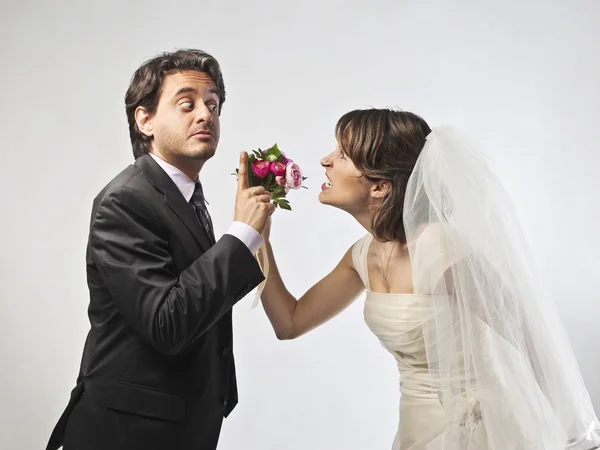 Bride and groom quarreling