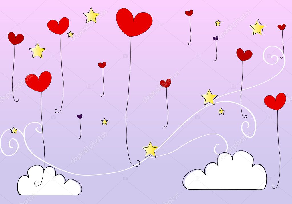 Carino heartshaped palloncini che volano nel cielo — Vettoriali Stock