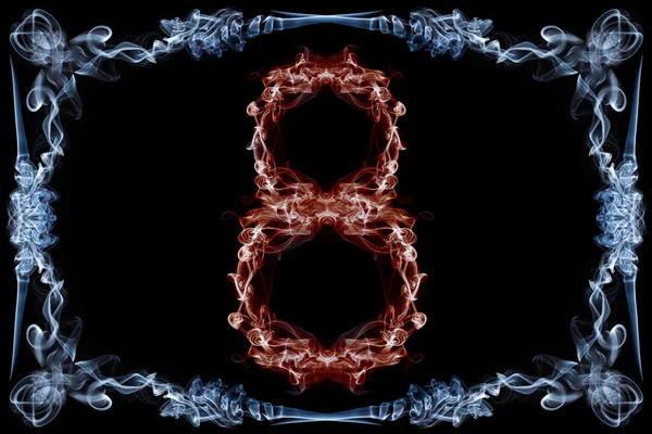 Number eight made of smoke in frame