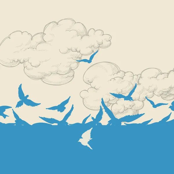 Blue birds flying over sky vector illustration