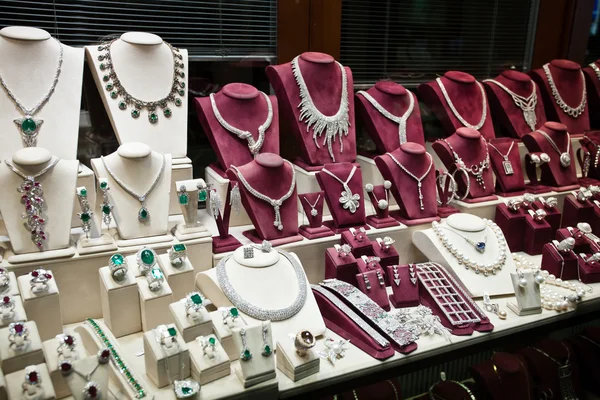 Turkish jewelry for sale in Istanbul Grand Bazaar.
