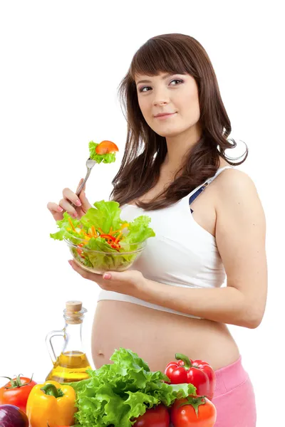 Pregnant woman eating healthy food
