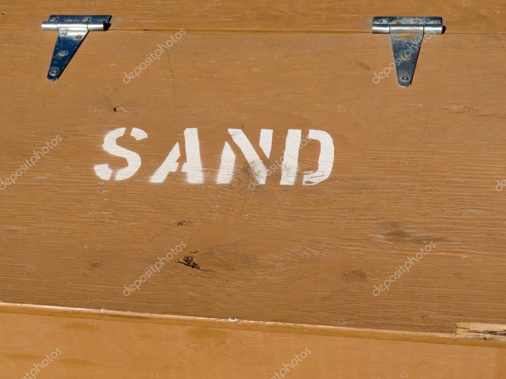 Hinged wooden box lid with word -sand- printed on — Stock Photo