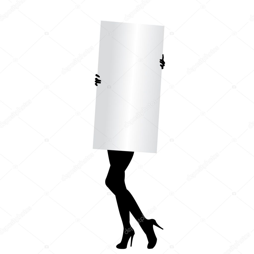 Sexy woman silhouette holding a banner in her hands Sexy woman silhouette holding a banner in her hands