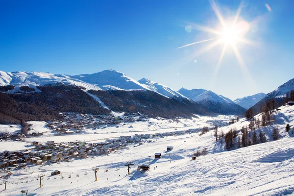 View down to typical Alpine ski resort