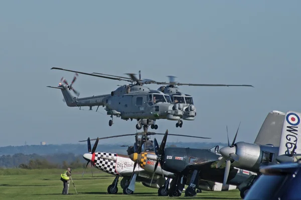 Westland Lynx helicopters take off in formation