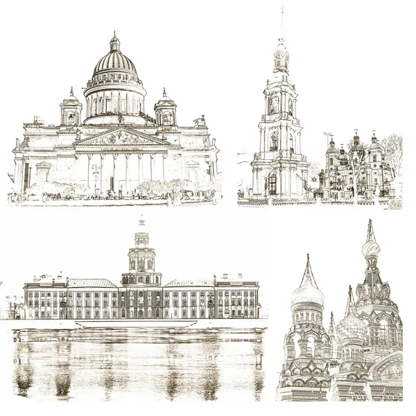 Collage of architectural symbols of St. Petersburg