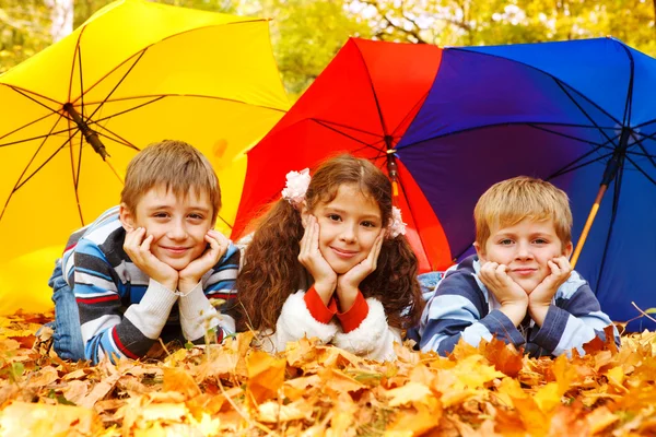 Children under umbrellas