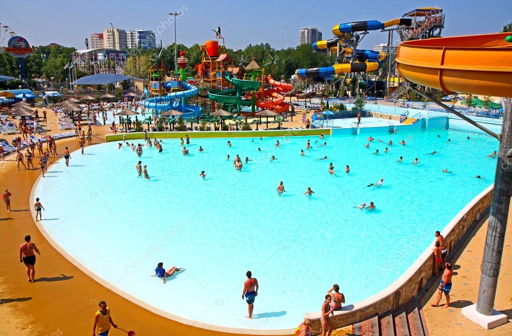 Swimming pool at a water park "Golden Beach". Anapa Stock Editorial