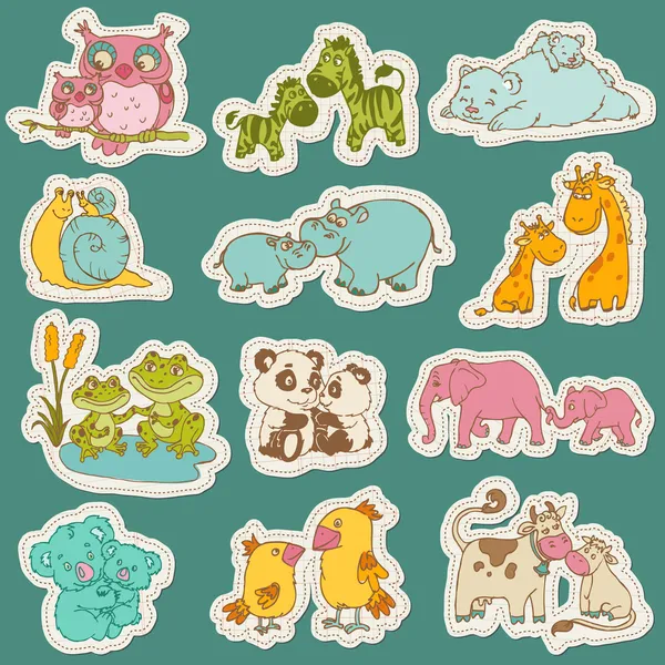 Baby and Mommy Animal Set on paper tags - for design