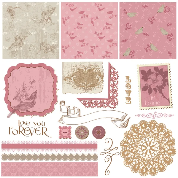 Scrapbook Design Elements - Vintage Birds and Flowers — Imagens vectoriais em stock #8401865