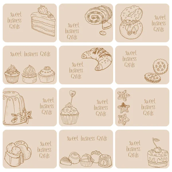 Set of Business Cards - Cakes, Sweets and Desserts - hand drawn