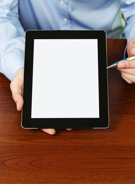 Blank digital tablet in human hands