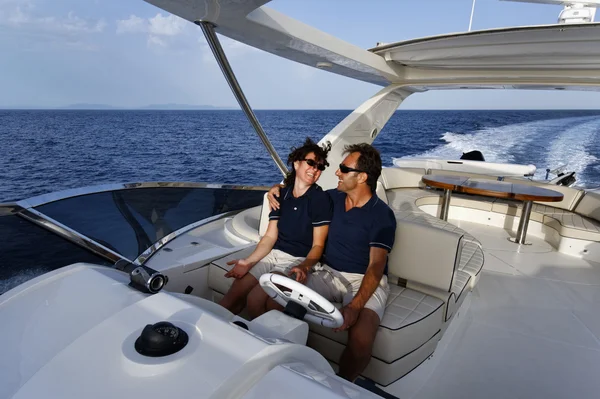 Italy, Tuscany, Elba Island, luxury yacht Azimut 75, couple